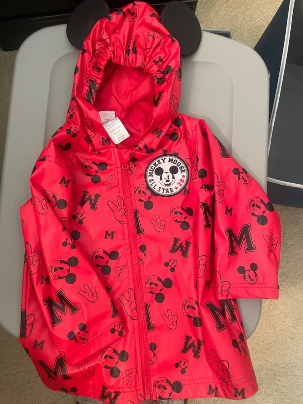 Disney Red and Black Mickey Patterned Hooded Rain Jacket